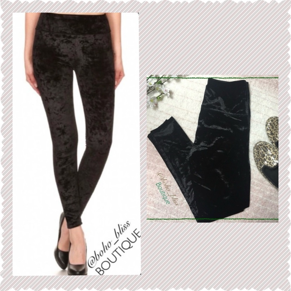 Crushed Velvet Black Leggings NWT